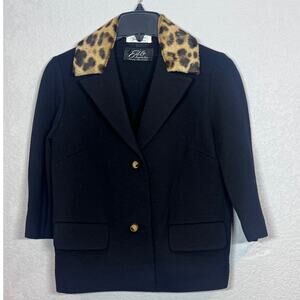 vintage black wool blazer with cheetah collar S